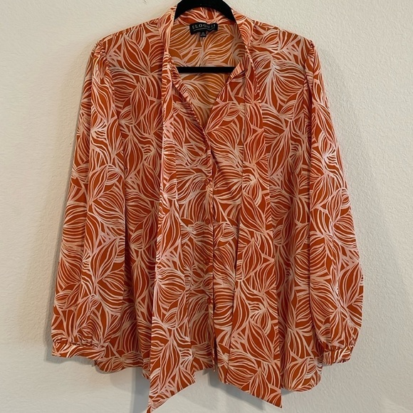 Eloquii Women’s Button Front Top Size 14 Orange Floral Print Balloon Sleeve - Picture 1 of 13